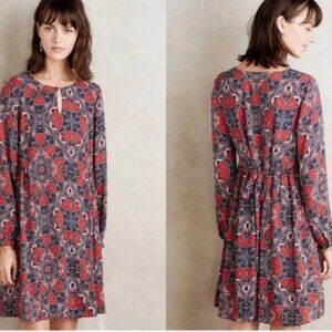 Anthropologie Paper Crown Flowy Boho Patterned Dress- L